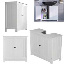 Lucn Modern Style Kitchen / Bathroom Under Sink Cabinet Washroom Sink Storage Unit Floor Free Standing Cupboard Restroom Basin Cupboard With Shelf, Simple White With Carved Lines, Waterprof And Moisture-Proof, U-Shaped Opening Design, MDF Boards, Adjustable Shelf Height, Double Door, Magnetic Attraction, 60*60*30 CM (Under-Sink Cabinet) - White - View 5