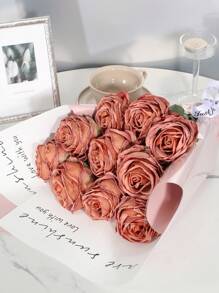 1/3/4/6/7pcs Artificial Fire Roses, Artificial Flowers, Wedding Season Decorations, Table Decorations, Centrepieces, Mother's Day Decorations, Plastic Flowers, Candlelight Dinner Decorations, Harvest Festival, Thanksgiving Day, Christmas School - Coffee Brown - View 6