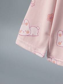 4pcs Girls Lightweight 3/4 Sleeve Pajama Set, Cartoon Cat & Rabbit Print Spring/Summer, Includes Short Sleeve Top & Capri Pants - Multicolor - View 5