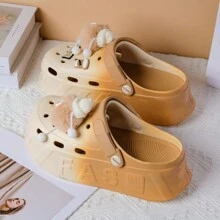 女士休闲一脚蹬厚底木屐，时尚穆勒鞋，防滑，卡通印花，适合春夏季，适合海滩、户外、工作、育儿 - 米色 - 查看 6