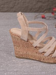 Women's Summer Strap Soft Cork Platform Sandals - Open Toe Design, High Thick Bottom Khaki Color Wedge Sandals, Casual Beach Essential, Woven Sandals