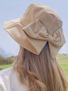 Spring/Summer Japanese Style Sun Protection Bucket Hat, Bowknot Decor Casual Fishing Cap, Elegant Polyester Casual Boho Party Street Hat, Windproof UVA Protection Hat For Women