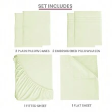 LUX DECOR 6-Piece Embroidered Bed Sheet Set – Brushed Microfiber, Deep Pocket, Lightweight & Breathable – Graduation Gifts, Home Decor, Sleep Protection For Dorms, Student Beds, Back‑To‑School Gift, Soft Bed Linens, Comfortable Sleep, Luxury Bed Set, Valentine's Day Bedroom, Spring Bedding Refresh, Guest Room Essentials, Dorm Room Bedding, Premium Bed Linens, Easy Care Sheets, Hypoallergenic Fabric, Year-Round Comfort, Master Bedroom Update, Matching Bedding Set, Hotel Quality Linens - 香草 - 查看 3