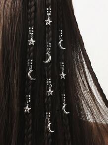 10 peças 3D Estrela e Lua Dreadlock Decorações, Boho Bonito Hiphop Grampos de Cabelo, Presente Eid, Festa Acessórios de Cabelo