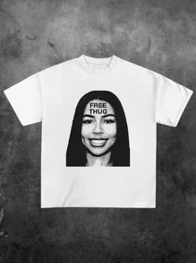 Big Head Free Th*G Smile ,Casual Print,Comfortable And Versatile,Letter Pattern Pure Cotton 220g Printed T-Shirt - trắng - Xem 1