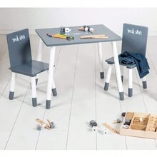 GALOZZOIT Ensemble Table + 2 Chaises - Pieds en Bois Massif - Style Scandinave - Gris Foncé/Blanc