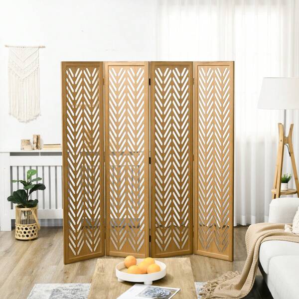 HOMCOM Paravent interieur en bois 4 panneaux 160 x 170 cm séparateur de pièce pliable avec finition tissée, closion de séparation pour salon, chambre à coucher, maison, blanc
