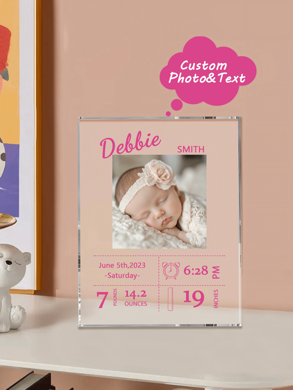 1pc Custom Birth Picture Frame, Personalized Baby Photo Acrylic Picture Frame, Custom Birth Stat Picture Frame, Personalized Newborn Photo Frame, Personalized Baby Shower Gifts, New Baby Gift For Housewarming Living Room, Bedroom, Tea Room, Office, Home, Multi-Functional, Ornamental, Letter, Stylish, Modern, Colorful, Cute, Adorable, Casual, Custom, Personalized, Unique, Customized, Ideal Gifts For Him, Ideal Gifts For Her Back To School