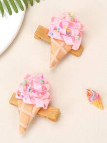 2pcs/Pack Ice Cream Print Decorative Hair Clips For Girls - Multicolor - View 1