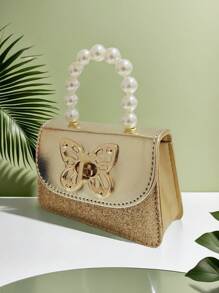 Children's Fashion New Butterfly Pearl Handbag, Holiday Gift, PU Leather Butterfly Lock Stylish Pouch, Princess Mini Wallet Purse For Girls - one-size - View 9