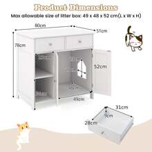 Cat Litter Box Enclosure Hidden Cat Washroom Side Cabinet W/ 2 Drawers - White - View 8