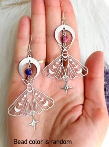 2 件波西米亚时尚铜天然石银空心新月蝴蝶吊坠耳环、派对礼物和日常服装配饰 - 彩色 - 查看 7