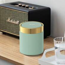 Mini Trash Can With Lid, Desktop Small Trash Can Recycling Bin Cute Metal Garbage Can For Tabletop Countertop Use,Stainless Steel 0.4Gal/1.5L Waste Bin For Office Parlor Car Bedroom,Light Green - 黑色 - 查看 4