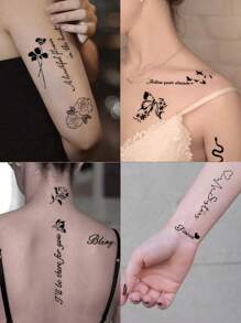 6pcs Hollow Tattoo Stencils, Multi-Pattern Including Flowers, Butterflies, Roses, Stars, Hearts, Suitable For Couples, Waterproof & Wearable For Fingers, Ears, Shoulders, Necks, Collarbones, Unisex