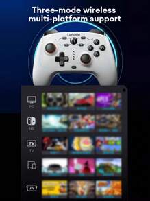 Lenovo 联想 S04 黑白游戏手柄，电池续航时间长，蓝牙连接，霍尔传感器 1000Hz，3 种连接模式，多功能操纵杆，带来身临其境的游戏体验，静音按钮，无线连接，兼容多种设备
