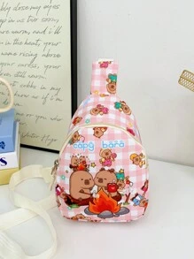 1 pieza Bolsa con diseño de Capibara de dibujos animados linda para niños y niñas, mochila pequeña versátil, bolso de mensajero, bolso de pecho para niños con imagen de Capibara, de material de nailon, adecuado para uso diario de niños y niñas, salir de compras, bolso de pecho de Capibara dulce y lindo, regalo para niños - bolsa de pecho capibala - Ver 5