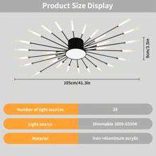 42 Lights Modern Flower-Shaped Ceiling Light , Recessed Metal & Acrylic Firework Petal LED Fixture For Living And Dining Rooms ,Remote Control Included - 黑色 - 查看 12