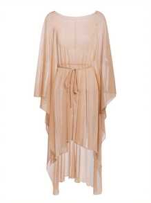 Women Golden Shiny Bikini Cover Up, Open Front Tie Waist Sun Proof Long Dress Beachwear - 卡其色 - 查看 5