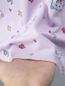 4pcs/Set Girls Lightweight 3/4 Sleeve Cartoon Print Pajama Set, Spring & Summer Top And 7/8 Pants Set