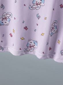 4pcs/Set Girls Lightweight 3/4 Sleeve Cartoon Print Pajama Set, Spring & Summer Top And 7/8 Pants Set