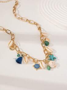 1pc Bohemian Style Starfish Pendant Necklace, Summer Beach Vacation - Multicolor - View 2