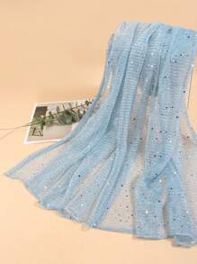 1pc Women's Lightweight Solid Color Sequin Bandana Headscarf, Middle Eastern Style Headwrap, Decorative Scarf, Sun Protection Beach Shawl, Suitable For Daily Use - Blue - View 3