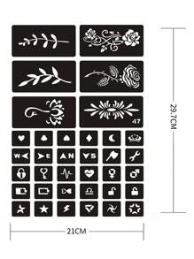 海娜临时纹身模板，蕾丝花图案人体彩绘海娜纹身，适用于手部、足部、身体皮肤，防水假纹身模板套装，男女通用 - 黑色 - 查看 10