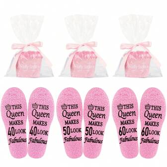 1 par de Regalos de 40º/50º/60º cumpleaños para mujeres y hombres - Calcetines suaves, graciosos y divertidos de novedad, calcetines abrigados y esponjosos antideslizantes para mujeres y hombres, regalos para esposa, esposo, mamá, papá en su cumpleaños