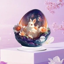 1 PC Easter Valentine's Day 2D Rabbit And Eggs Acrylic Desktop Ornament, Suitable For Home Decoration, Room Decoration, Office, Restaurant, Cafe And Other Scenes As Desktop Art Decoration, Suitable For Holiday Gifts For Family And Friends