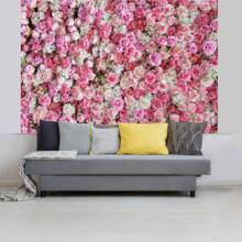 1pc Pink Floral Wall Photography Backdrops 3D Roses Flowers Party Banner 59.1*39.4/82.7*59.1/106.3*70.9 Inches Happy Mother's Day Newborn Bridal Wedding Birthday Anniversary Photo Background Indoor Outdoor Romantic Decoration Supplies