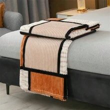 1入簡約條紋&格子&印花柔軟暖和被子,床和沙發多功能使用,適用於客廳和臥室家具裝飾