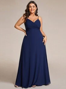 EVERPRETTY Elegant V-Neck Ruched Bust Bridesmaid Dress, Long Gown For Summer - Navy Blue - View 5