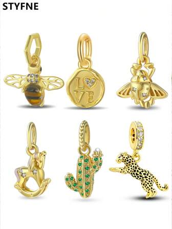 STYFNE 1 件金色系列昆虫、豹子、旋转木马、仙人掌、圆形字母吊坠项链，送给女朋友或最好的朋友的日常小礼物，手工制作的 DIY 珠宝