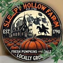 1 Pc Vintage Wooden Sleepy Hollow Farm Round Sign, 7.8 Inch, Rustic Wood Wall Art For Home, Bar, Cafe And Garage Decor, Great Gift For Friends And Family, Random Hole Pattern