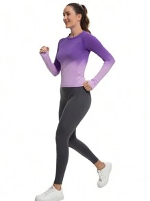 MathCat Long Sleeve Workout Tops For Women, Gradient Running Athletic Shirts, Seamless Breathable Tops With Thumb Holes - độ dốc màu tím - Xem 6