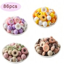 86 件硅胶雏菊花和圆珠扁豆珠组合适用于 DIY 手工艺品、珠宝制作、钥匙扣和家居装饰 - 彩色 - 查看 7