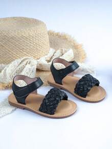 Toddler Girls' Black Matte Hook And Loop Open Toe Fashion Sandals - Black - View 2