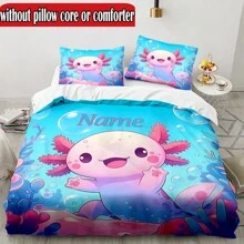 3 Peças Conjunto de Capa de Edredom Macio e Resistente a Rasgos com Estampa Fofa de Axolotl - Roupa de Cama Personalizável para Todas as Estações - Inclui 1 Capa de Edredom e 2 Fronhas (Sem Enchimento)