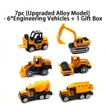 Tecforood 1/6PCS 1:64 Diecast Car Set, Including Bulldozers, Forklift, Excavator & Other Educational Indoor,Yellow And Black Color Schemeoutdoor Toy Cars, Mini Car Models For Boys And Girls 3 Years Old Birthday Gifts,Toy Simulation Car Model Engineering Vehicle Road Roller