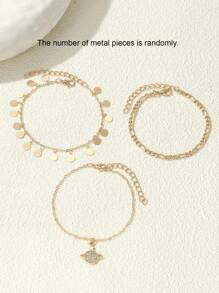 3 件装优雅甜美蝴蝶和星球水钻装饰脚链，适合女孩，珠子颜色随机