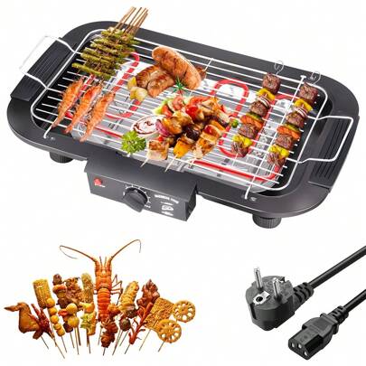 Elektrisk bordsgrill, elektrisk BBQ-grill, bärbar rökfri inomhus-/utomhusgrill, 2200W kraftig grill med avtagbara plattor för 4-5 personer