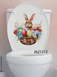 1PC Easter Bunny & Eggs Printed Toilet Sticker, For Home Decoration & Easter Bunny Bathroom Stickers - Waterproof PVC, Spring Butterfly Wall Decal, Vinyl Decal For Home Decorations, Spring Butterfly Element Wall Stickers Decoration Items Refresh Your Home, Rama Decoration Stickers - 11.81*11.81in/11.61*11.61in