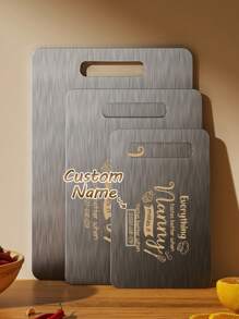 1pc Customizable Stainless Steel Cutting Board, Double-Sided, Easy To Clean, Chopping Board For Meat, Vegetables, Fruits - Kitchen Essential