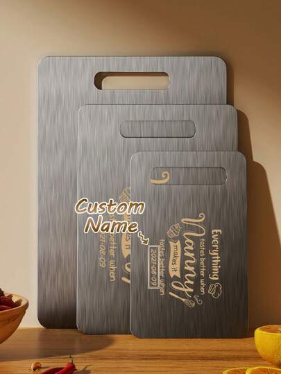 1 pieza Tabla de cortar de acero inoxidable personalizable, de doble cara, fácil de limpiar, tabla de cortar para carne, verduras, frutas - Esencial de cocina