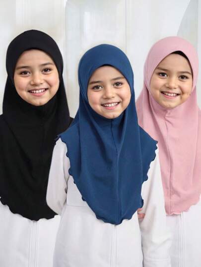 1pc Breathable Soft All Seasons Lightweight Muslim Hijabs, Solid Color Kids Casual Islamic Scarf, For Ages 6-10Y 10-16Y