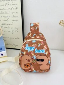 1 pieza Bolsa con diseño de Capibara de dibujos animados linda para niños y niñas, mochila pequeña versátil, bolso de mensajero, bolso de pecho para niños con imagen de Capibara, de material de nailon, adecuado para uso diario de niños y niñas, salir de compras, bolso de pecho de Capibara dulce y lindo, regalo para niños - bolsa de pecho capibala - Ver 15