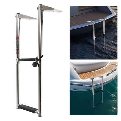 kangten 2 Step Telescopic Boat Transom Ladder 304 Stainless Steel Marine Boat Ladder, Folding Swimming Pool Ladder Max 330Lbs Inboard Marine Yacht Boat Ladder