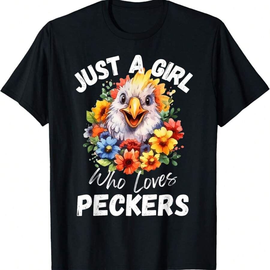 Just A Girl Who Loves Peckers Funny Chicken T-Shirt - Black - View 1