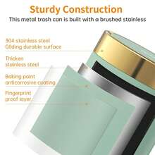 Mini Trash Can With Lid, Desktop Small Trash Can Recycling Bin Cute Metal Garbage Can For Tabletop Countertop Use,Stainless Steel 0.4Gal/1.5L Waste Bin For Office Parlor Car Bedroom,Light Green - 黑色 - 查看 3