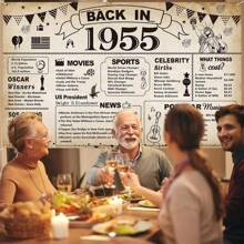 1 Pc 70th Birthday Party Decorations, Vintage Back In 1955 Banner 70 Year Old Birthday Party Poster Supplies Vintage 1955 Backdrop Photography Background For Men & Women 70th Class Reunion Decor - 1955 - View 3
